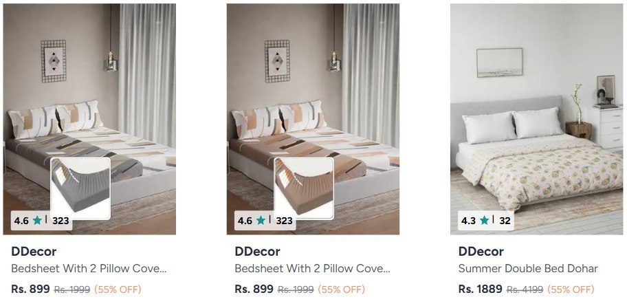Myntra | Flat 55% off on Ddecor bedsheets and curtains.