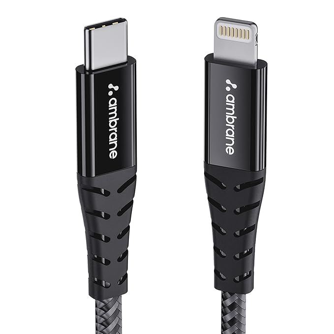 Ambrane Type-C to Lightning USB Cable, 22.5W Fast Charging, 480Mbps Data Sync Cable Compatible with iPhone, iPad, Macbook, iMac, AirPods, 1.25m (ABTL-125 Black)