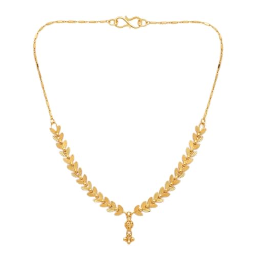 Elegant Gold Leaf Pattern Necklace with Pendant | Lightweigh...