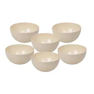 Truly Eco Dinner Set - Bamboo Bowl Set - Non Toxic Reusable Dishwasher Safe Dinnerware Set, Eco-Friendly Biodegradable Crockery Set for Dining - Plain 330ml Bowl/Katori (Set of 6)