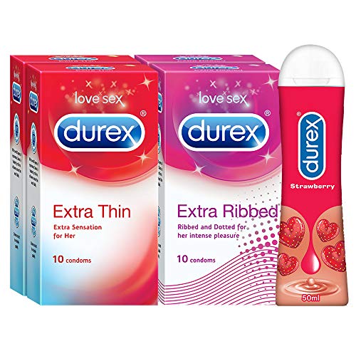 Durex Pleasure Packs (Extra Thin 10s, Extra Ribbed 10s, Stra...