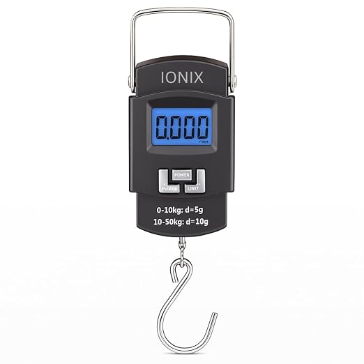 IONIX Weight Machine for Luggage, Wait Machine, Luggage Wighing Scale, Digital Weighing Scale, Bag Weighing Scale for Luggage, Electronic Portable Fishing Hook Type Digital LED Screen, 50 kg (Black)