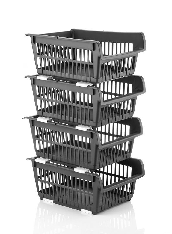 ARTO Stackable Plastic Organizer Rack | Multi-Layer Basket Shelf for Kitchen, Bathroom & Office | Ventilated Storage for Fruits, Vegetables & Supplies | Tool-Free Assembly | Durable PP | Multicolor