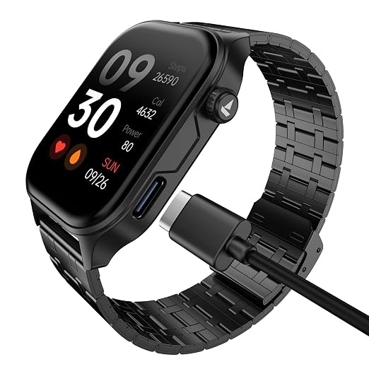 boAt New Launch Ultima Vogue 2, India's First AMOLED Type-C Smartwatch, 1.96" Display, 1000 nits Brightness, Metal Body w/Premium Straps, 10-Days Battery Life, Smartwatch for Men & Women (Steel Black)