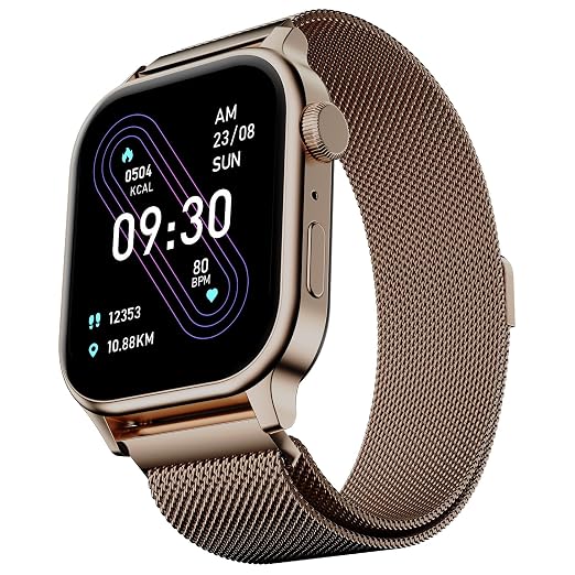 Fire‑Boltt Rise Round Smart Watch 1.85″ HD Display with Bluetooth Calling, Rotating Crown, AI Voice Assistant, SpO2 & Heart Rate Monitor,120+ Sports Modes, IP67 Waterproof Metal Smartwatch - Rose Gold