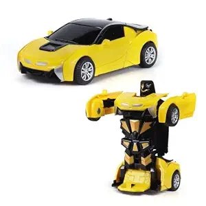 Transforming Robot Car Toy for Kids| Crash to Transform Robot Car| Friction Powered Push & Go Action| No Batteries Needed| Durable ABS Plastic Toy for Boys & Girls|Yellow