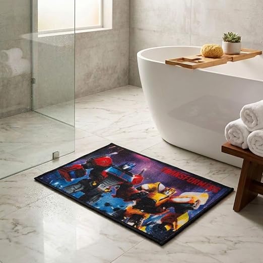 Athom Living Premium Anti Slip Printed Kids Bathmat, Durable Nylon Fabric, Soft Texture, Easy to Clean, Stylish Home Decor Mat for Doorway & Kids Room, 37x57 cm, Multicolor (Transformer Characters)