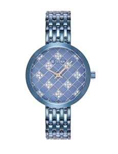 Titan Quartz Analog Blue Dial Stainless Steel Strap Watch for Women-NS95163QM02