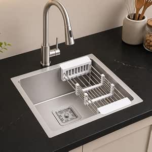 ARQUIN Kitchen Sink 24"x18"x10 Inch Single Bowl Sinks With Tap Hole | Heavy Grade Stainless Steel Sink for Kitchen Basin Brushed Matte Finish Handmade Steel Sink Kitchen Basin
