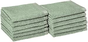 amazon basics Quick-Dry Face Towel - 100% Cotton - 400 GSM - Pack of 12, Seafoam...