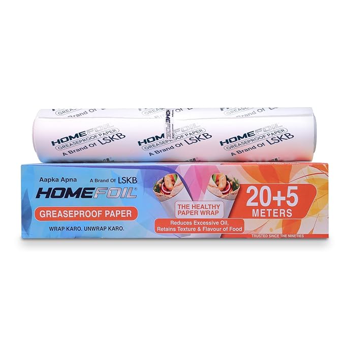 HOMEFOIL Greaseproof Food Wrapping Paper Roll 25 Meter | Butter Paper | Oil Resistant | Food Grade | Microwave & Oven Safe | Ideal for Chapati, Roti Wrapping, Sandwich & Lunch Box