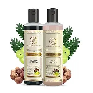 Khadi Natural Amla & Reetha Hair Cleanser & Conditioner Combo | Herbal Shampoo & Conditioner for Scalp Care | Helps Cleanse Hair & Improve Hair Texture | Gentle Herbal Hair Care | Suitable for All Hair Types | 210ml Each
