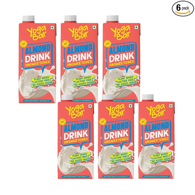 Yogabar Unsweetened Almond Drink 6L (6 x 1L) | Lactose-Free | No Added Sugar | Gluten-Free | Preservative-Free | Barista Approved