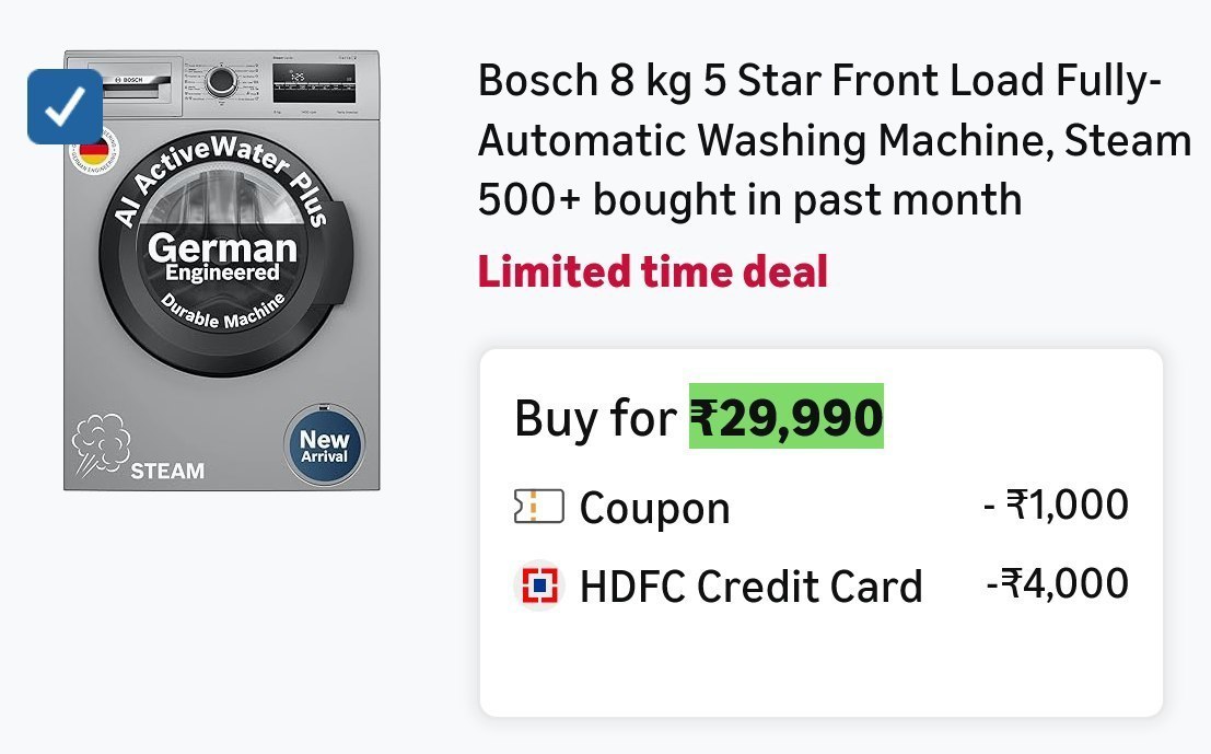 Bosch 8 kg 5 Star Front Load Fully-Automatic Washing Machine