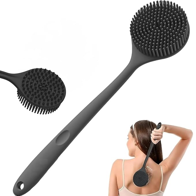 ANTIL'S Soft Silicone Back Scrubber with Long Handle for Shower & Bath | Flexible Exfoliating Brush with Gentle Bristles for Smooth Skin | Body Scrubber for Men, Women & Boys | Ideal for Body Wash & Bathing Assorted color