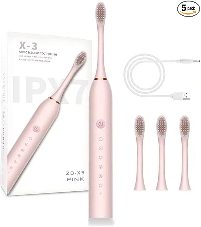 X-3 Sonic Electric Toothbrush with 3 Brush Heads,