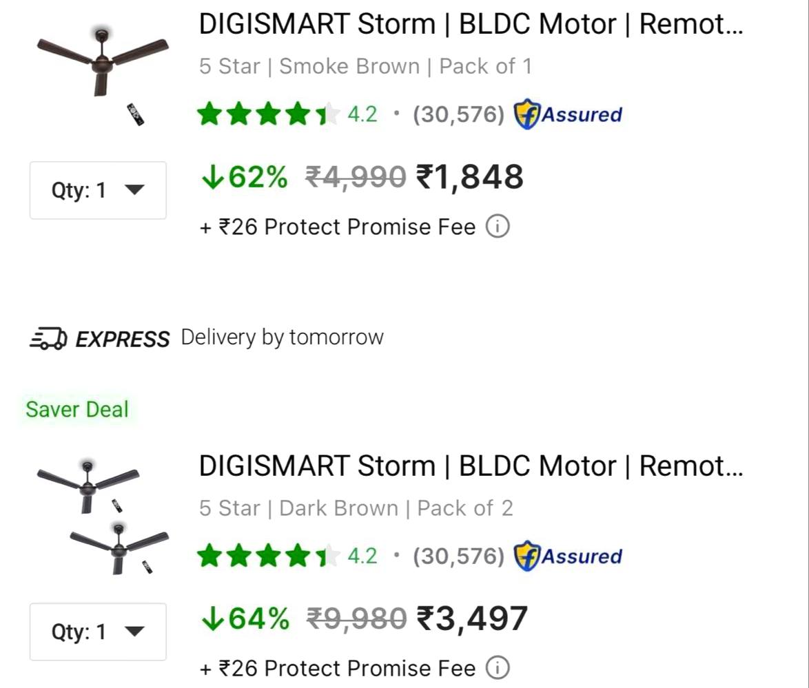 Lowest : BLDC with Remote Ceiling Fan at 1848.