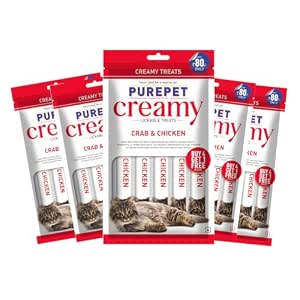 Purepet Creamy lickable Cat Treats (75g x 5 Pouches) Total 375g | Crab & Chicken | Better…