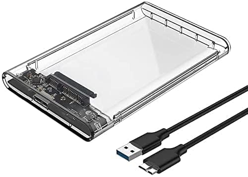 External Portable USB3.0 to SATA Clear Hard Drive Enclosure For 2.5 Inches HDD SSD Below 9.5mm Thickness, Support UASP SATA III, Max 4TB, Tool-Free Design GY Transparent