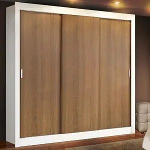 Madesa 3 Sliding Doors Wardrobe Ample Storage Wooden Almirah 170 Cm with Shelves, Drawers and Hanging Units for Bedroom - White/Brown