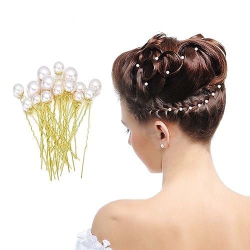TEMPERIA Pearl Hair Accessories for Women & Girls - Stylish Decoration Pearls Hair Clip U Pins for Bride Hairstyle - For Wedding/Parties (12pcs)