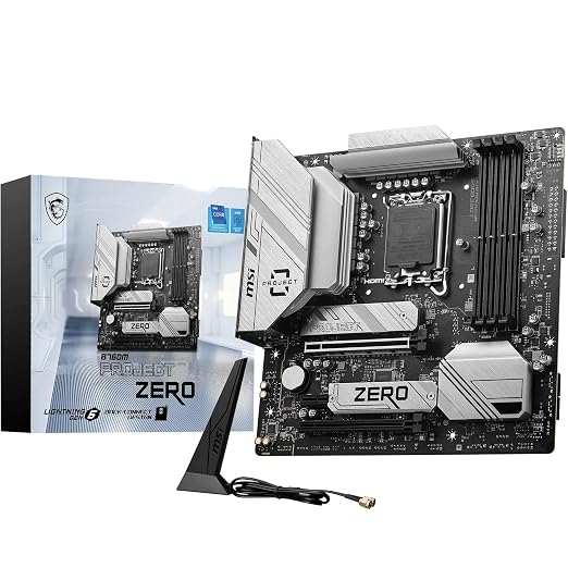MSI B760M Project Zero, Back-Connect Micro-ATX - Supports 14th/13th/12th Gen Intel Core Processors, LGA 1700-75A DrMOS VRM, DDR5 Memory Boost 7800+MHz/OC, PCIe 5.0 x16, 2 x M.2 Gen4, Intel Wi-Fi 6E