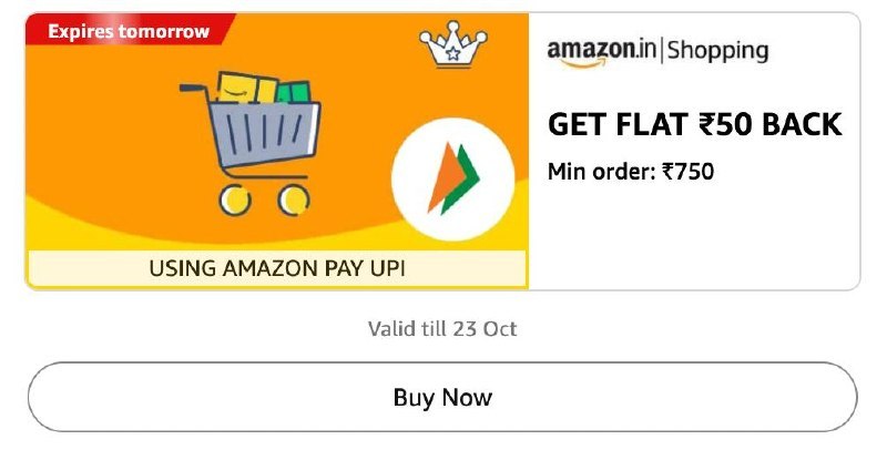 Amazon Shopping Order Rs.50 Cashback on Min. ₹750 Order