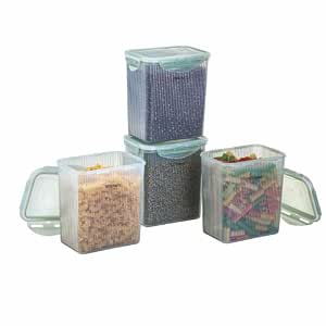 Amazon Brand - Solimo Linea 4 Side Lock Airtight Plastic Storage Containers Food Grade Set of 4…