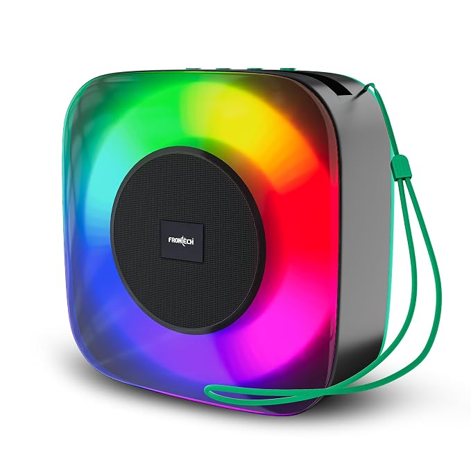 FRONTECH 15W Portable Wireless Multimedia Speaker with Bluetooth 5.3, FM, USB, TF Card, Mobile Holder, RGB LED Lights, 6 Hrs Playback, 1000mAh Battery, 1 Year Warranty (Green)