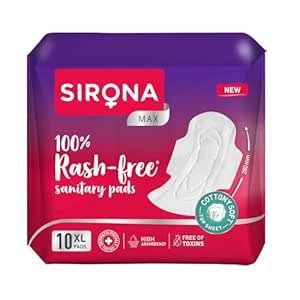 Sirona Max Sanitary Pads for Women | XL (Pack of 10 Pads) | 100% Rash Free & Toxic-Free | Organic…