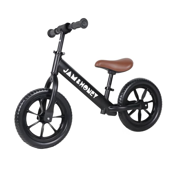 Jam & Honey 12T Balance Bike for Kids | Adjustable Handlebar & Seat | Anti-Puncture Wheels | Max Weight 25 Kg | 2+ Years | Black