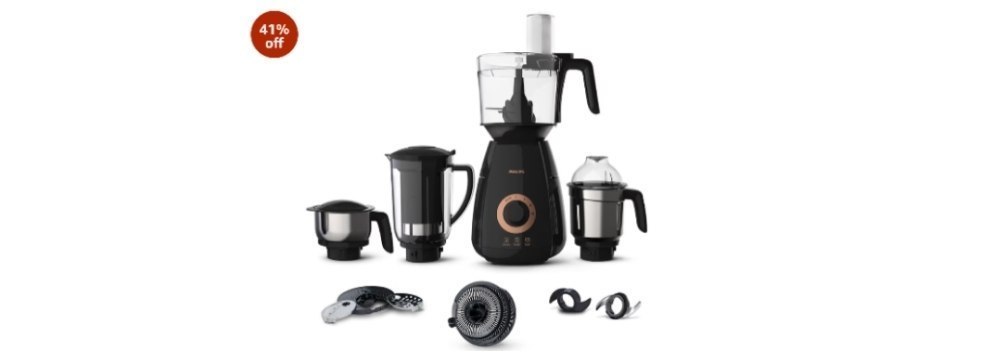 Philips Stainless Steel Mixer Grinder + Food Processor, 3-in-1 750 Watt (Mixer Grinder for home + Juicer + Food Processor) 4 Jar, (HL7707
