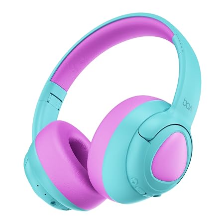 boAt Sailor Play Wireless Kids Headphone w/85dB Volume Limiter, 40mm Driver Tuned for Kids, Soft & Plush Earcups, Lightweight & Durable Build, Adaptive Fit, 60H Battery, Bluetooth v5.4(Coral Blue)
