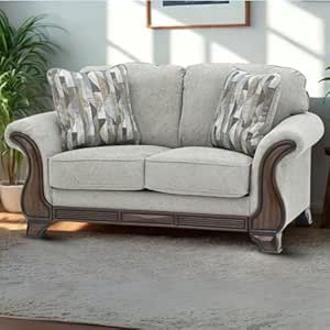 Royaloak Amber Fabric Sofa 2 Seater | Soft Grey Upholstery with Thick Cushions | Designer Wooden…