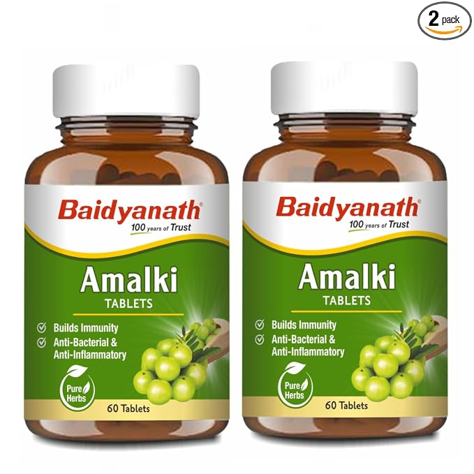 Baidyanath Ayurved Amlaki (Amla) 60 Tablets (Pack of 2) - Natural Health Booster for Enhanced Hair, Skin, Digestive Health, Metabolism Support and Sugar Level Management
