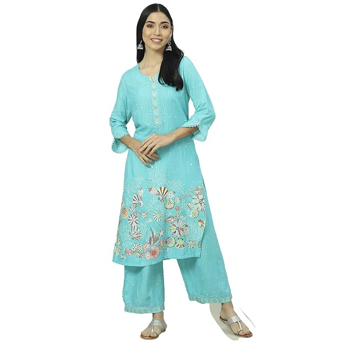 Rangriti Sea Green Liva Palazzo for Women