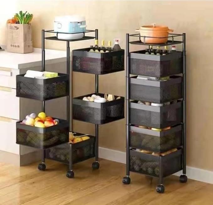 Rasvesh Multi-Purpose Trolley Storage Organizer and Kitchen Accessories Items for Kitchen Storage Rack Square Design Fruits & Vegetable Onion Cutler (5 Tier)