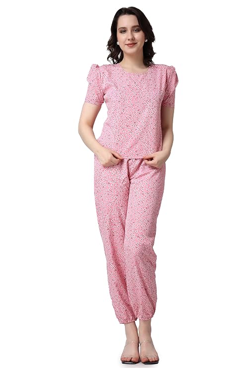 POPWINGS Casual Printed Top and Joggers Co-Ord Set for Women Stylish Summer Co-Ords Set for Women Round-Neck Top and Joggers Combo Set for Women