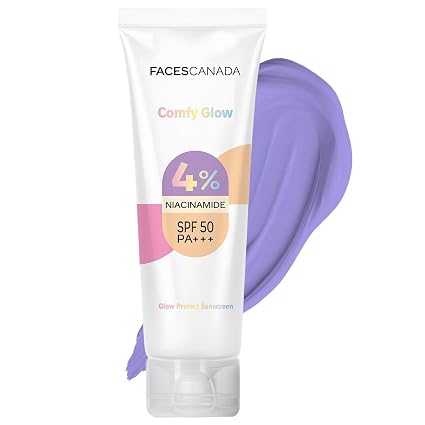FACES CANADA Comfy Glow Sunscreen - 50ml | SPF50 PA+++ | UVA & UVB Protection | Feather Light Texture | Lightweight & Non Greasy | Brightens Skin | Hydrates Skin | Prevents Sunburns, Tanning & Premature Aging