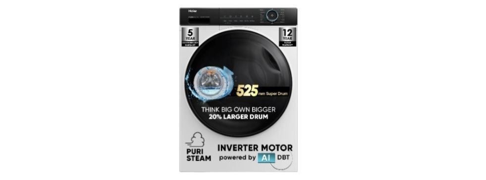 Haier 8 kg 5 Star Powered by AI-DBT with PuriSteam, 525mm Super Drum Fully Automatic Front Load Washing Machine