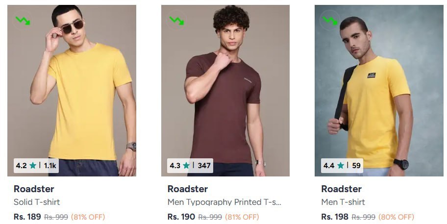 Myntra | Roadster Tshirts min 80% off