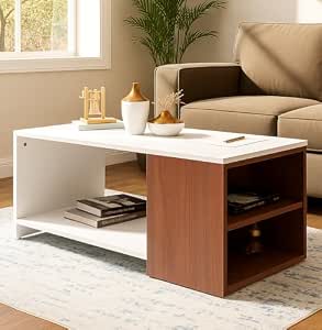 Royaloak Ivory Coffee Table | Engineered Wood | Melamine Finish | Bottom Shelf | Dual Color |…